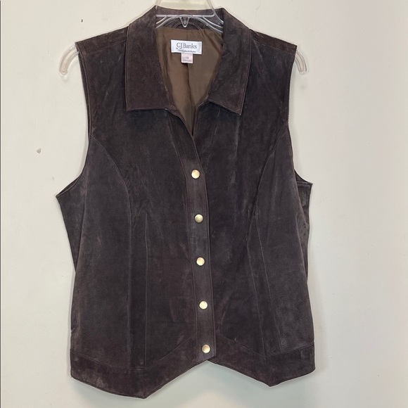 CJ Banks Brown Suede Leather Vest with Gold Snaps - Picture 1 of 12